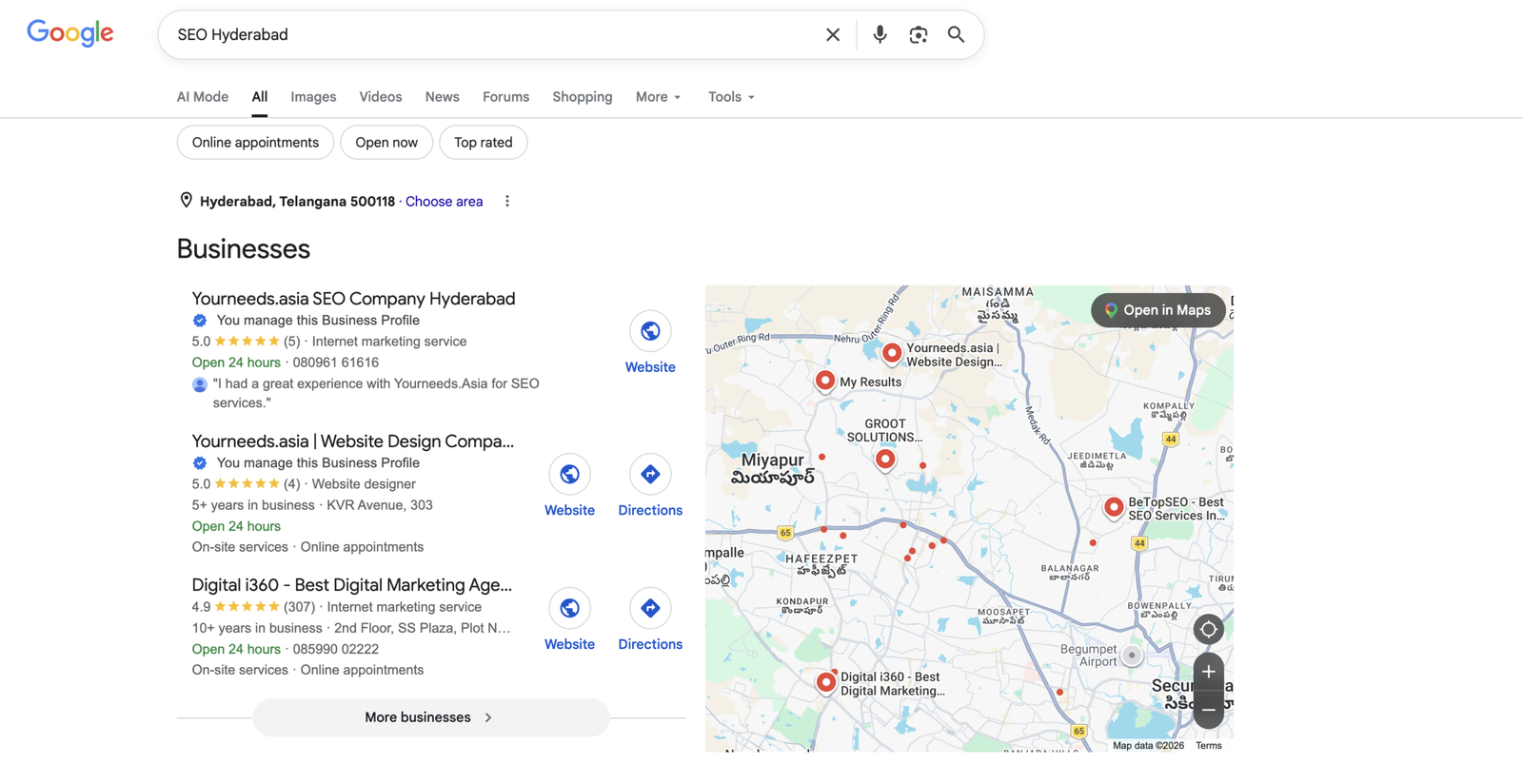 YourNeeds.asia keyword ranking and SEO visibility proof screenshot