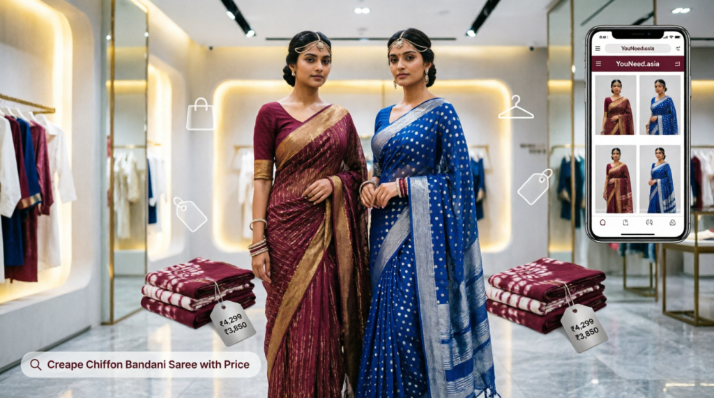 Crepe Chiffon Bandhani Saree Collection