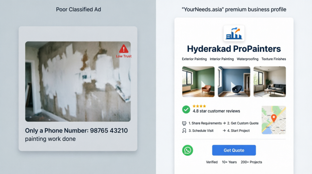 Comparison of a professional painting contractor profile versus a basic classified advertisement
