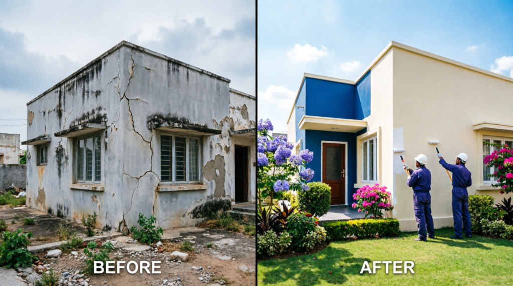 Before and after professional house painting transformation in Hyderabad