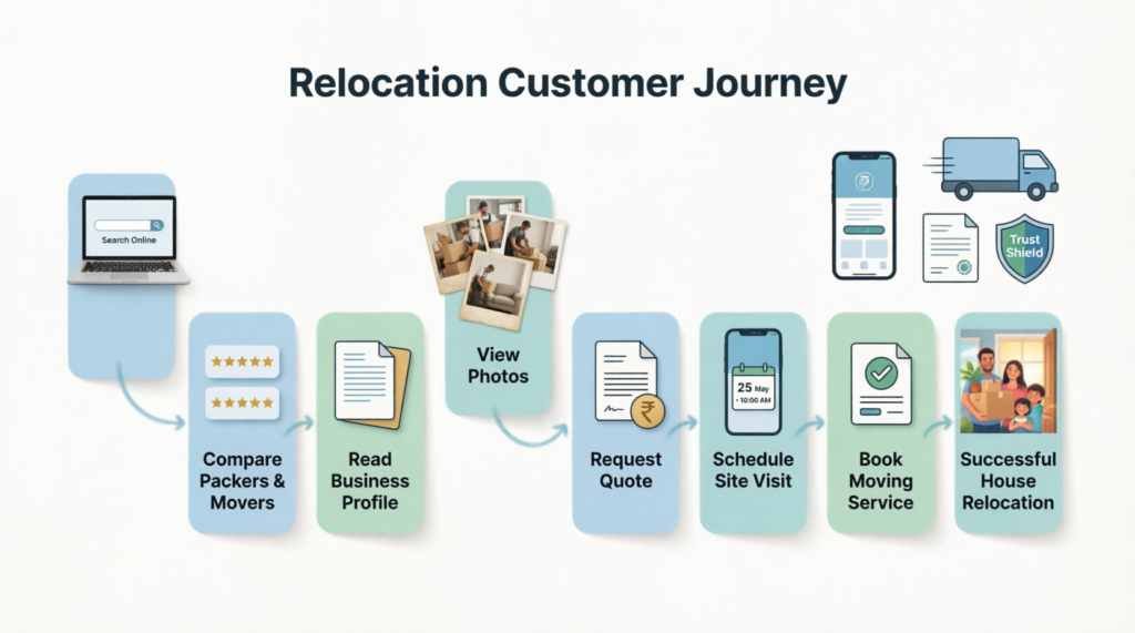 Customer journey for finding packers and movers online