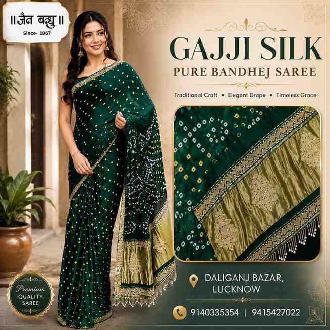 Designer Gajji Silk Pure Bandhej Saree In Lucknow | Traditional Fashion image 1